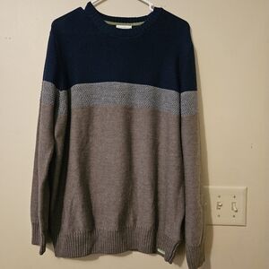 Kathmandu Mens 100% Merino Wool Sweater Size Large Blue Khaki Colorblock